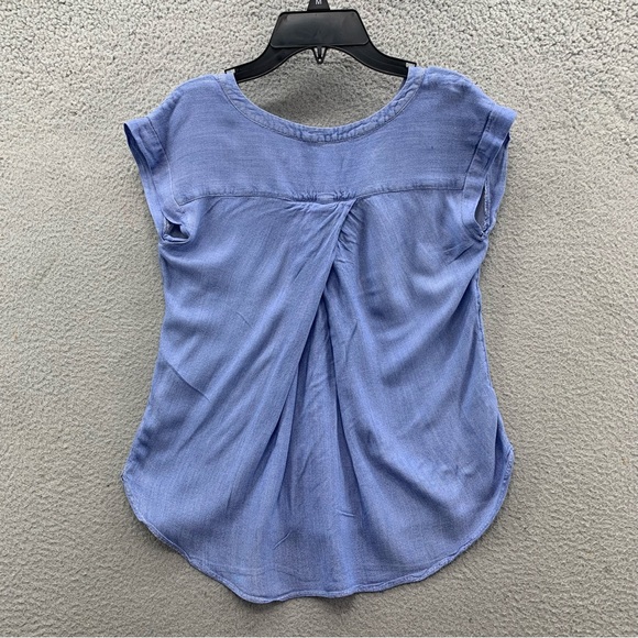 Ann Taylor Loft Top Blouse Women’s XSP Blue Chambray Button Up Front Sleeveless - Picture 6 of 8